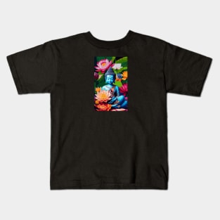 Buddha Sitting on a Lotus Flower with a baby elephant Kids T-Shirt